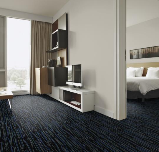 flotex vision lines rulo halı uygulama görseli - 690001 schwarz gemusterter Rulo Teppich - Hotel Teppich