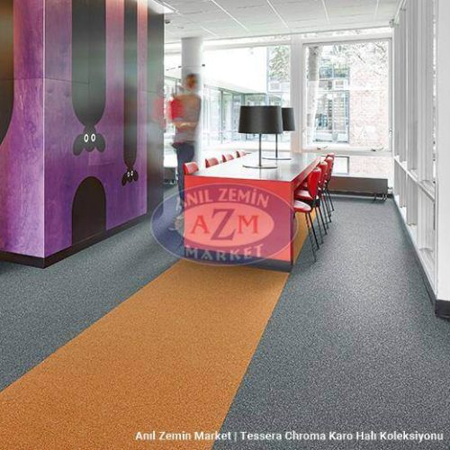Turuncu ve gri karo halı - tessera karo halı - 50x50 halı